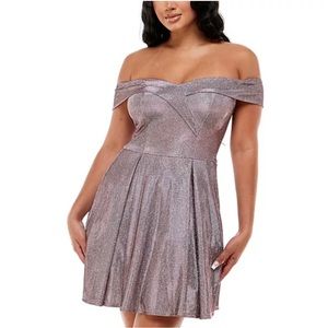 Juniors B Smart Glitter‎ Overlay Off The Shoulder Dress size Large